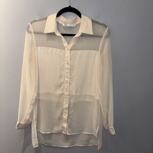 Zara Ivory Button Down SheerTunic Blouse Women’s size small
